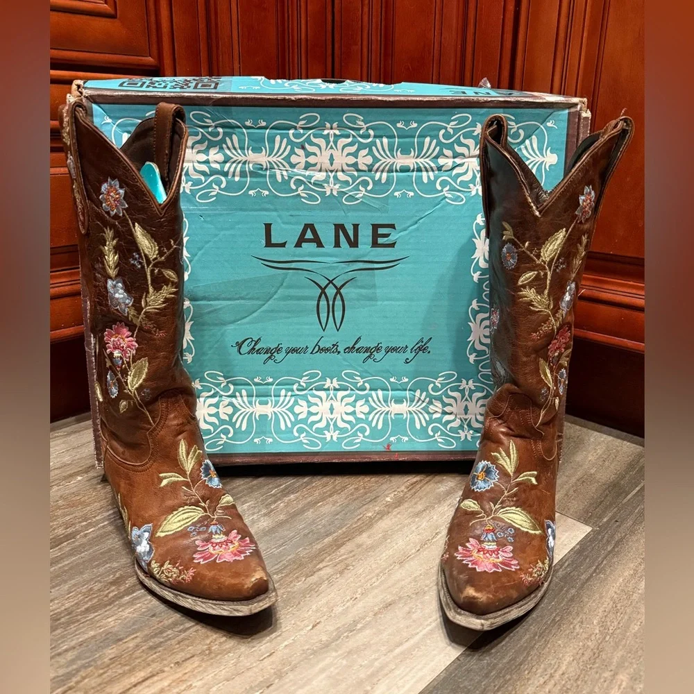 Lane Boots Bella Floral Embroidery Flower Wedding Cowboy Boots Western Rare 7.5 - Picture 6 of 9
